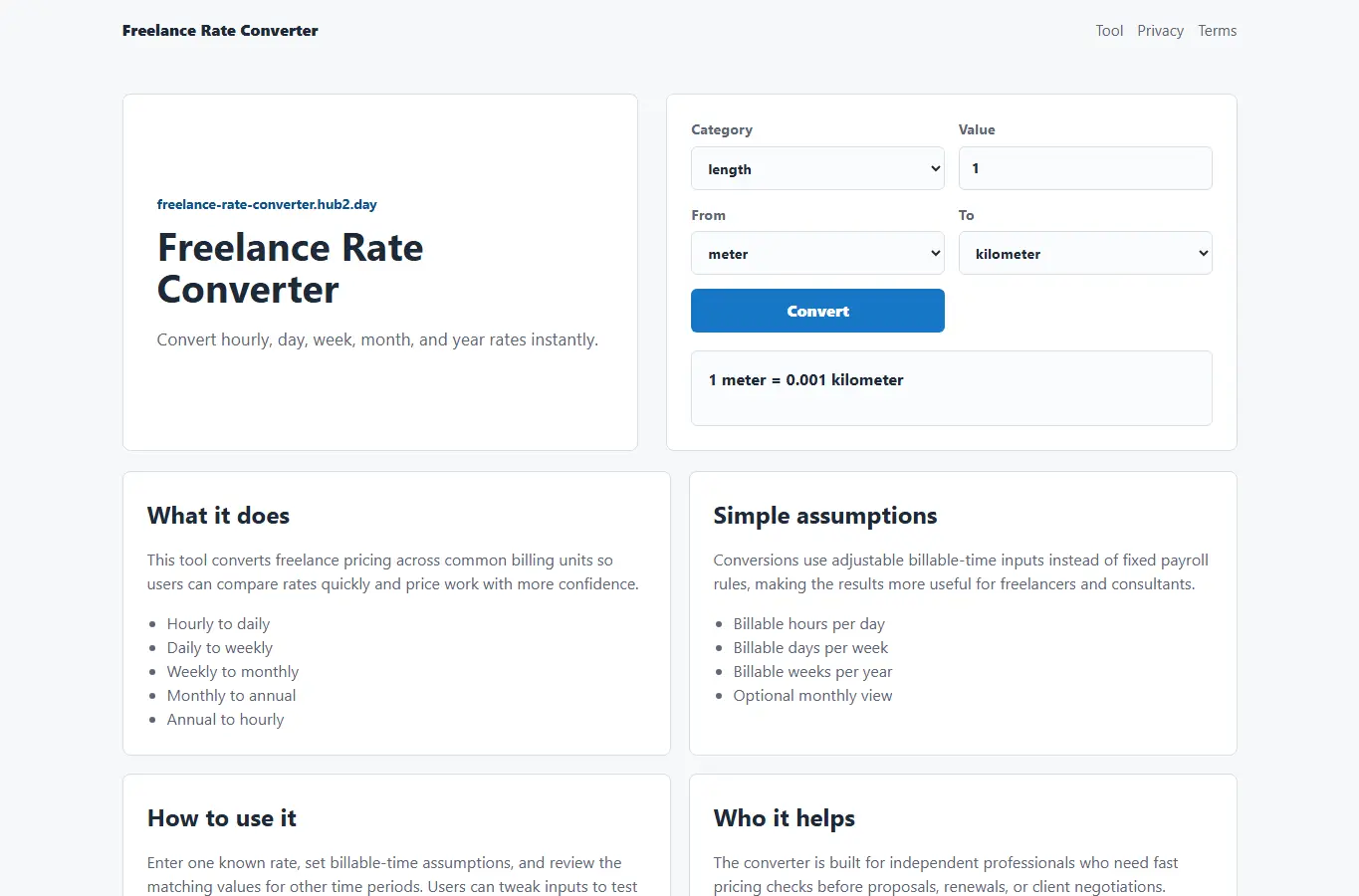 Screenshot of Freelance Rate Converter interface showing the project page in use